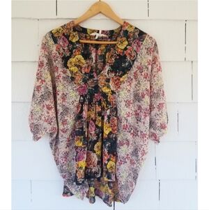 Pacsun Black Poppy Floral Flowy Top Small